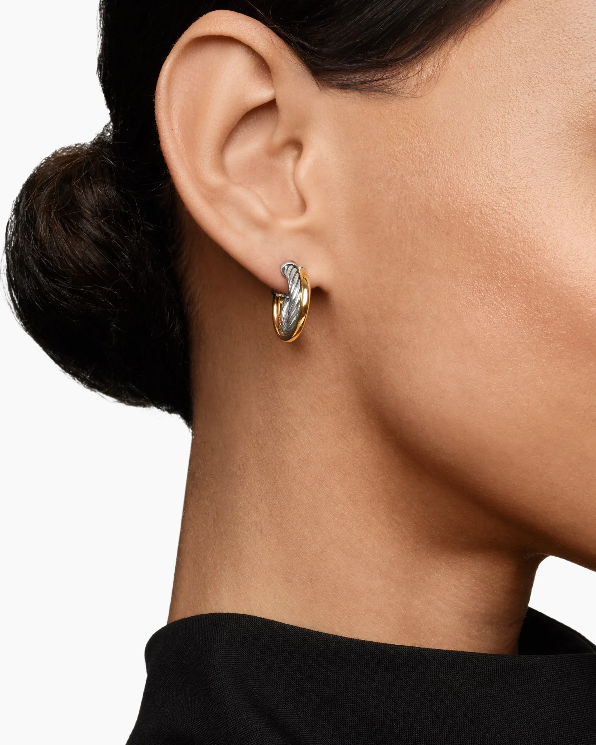Crossover Hoop Earrings Sterling Silver with 18K Yellow Gold, 17mm