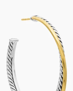 Crossover Hoop Earrings Sterling Silver with 18K Yellow Gold, 44mm