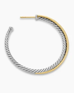 Crossover Hoop Earrings Sterling Silver with 18K Yellow Gold, 44mm