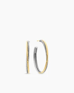Crossover Hoop Earrings Sterling Silver with 18K Yellow Gold, 44mm