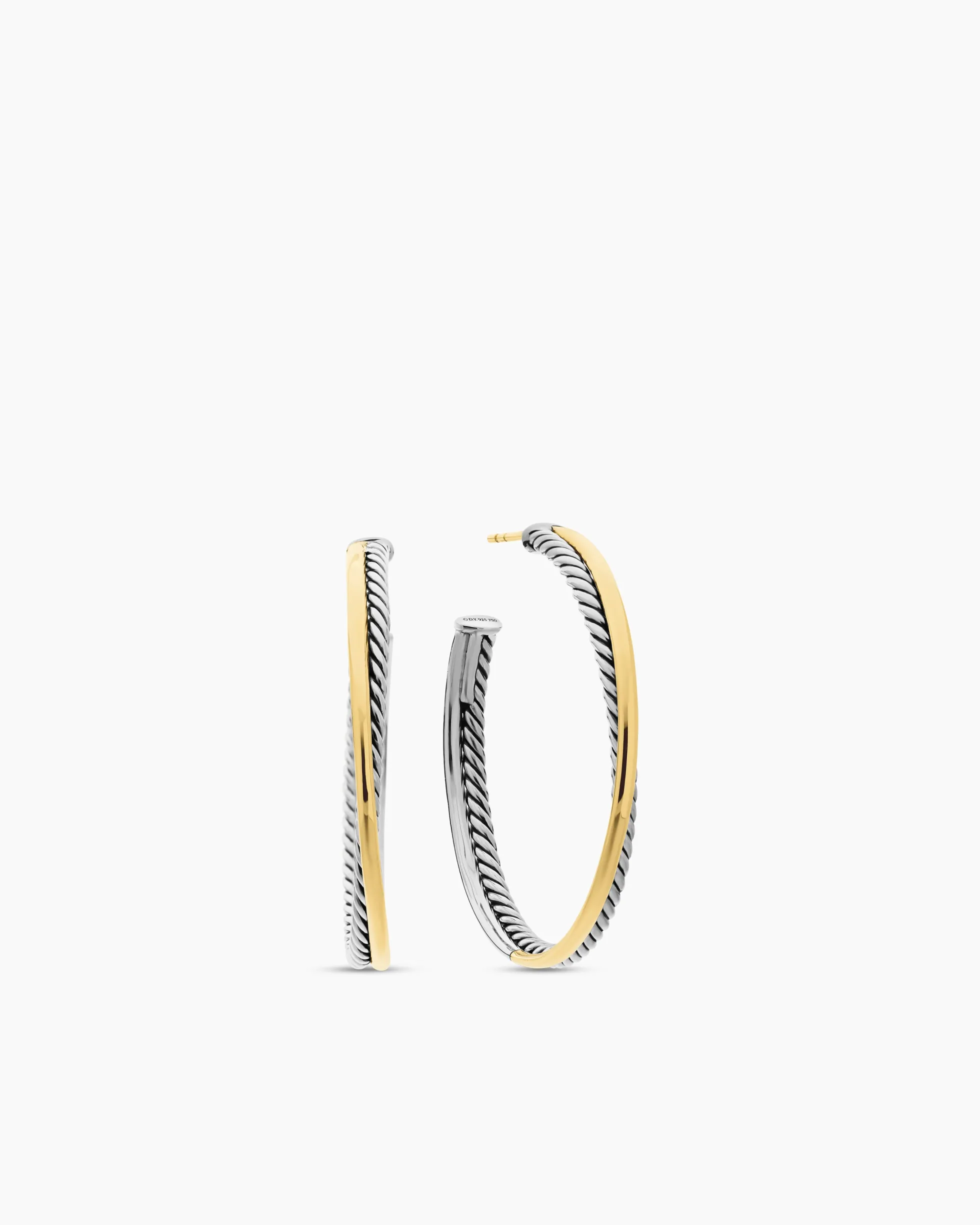 Crossover Hoop Earrings Sterling Silver with 18K Yellow Gold, 44mm