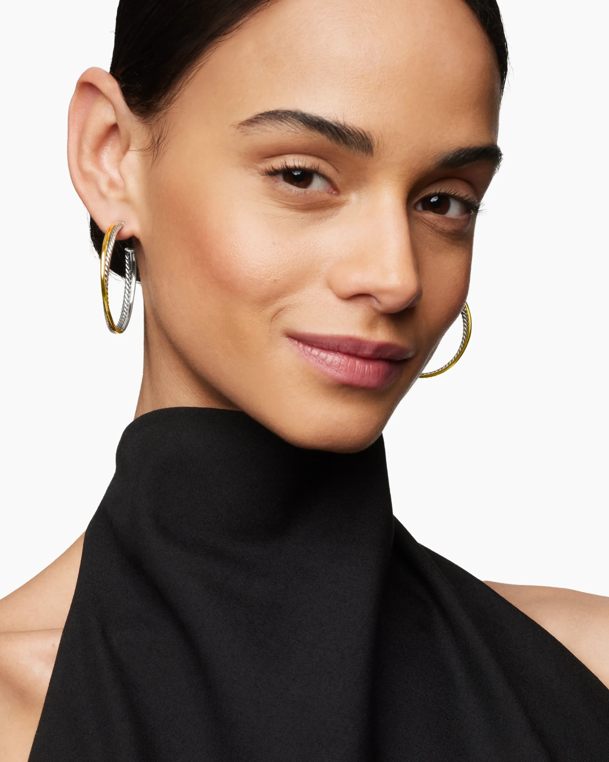 Crossover Hoop Earrings Sterling Silver with 18K Yellow Gold, 44mm