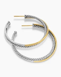 Crossover Hoop Earrings Sterling Silver with 18K Yellow Gold, 44mm