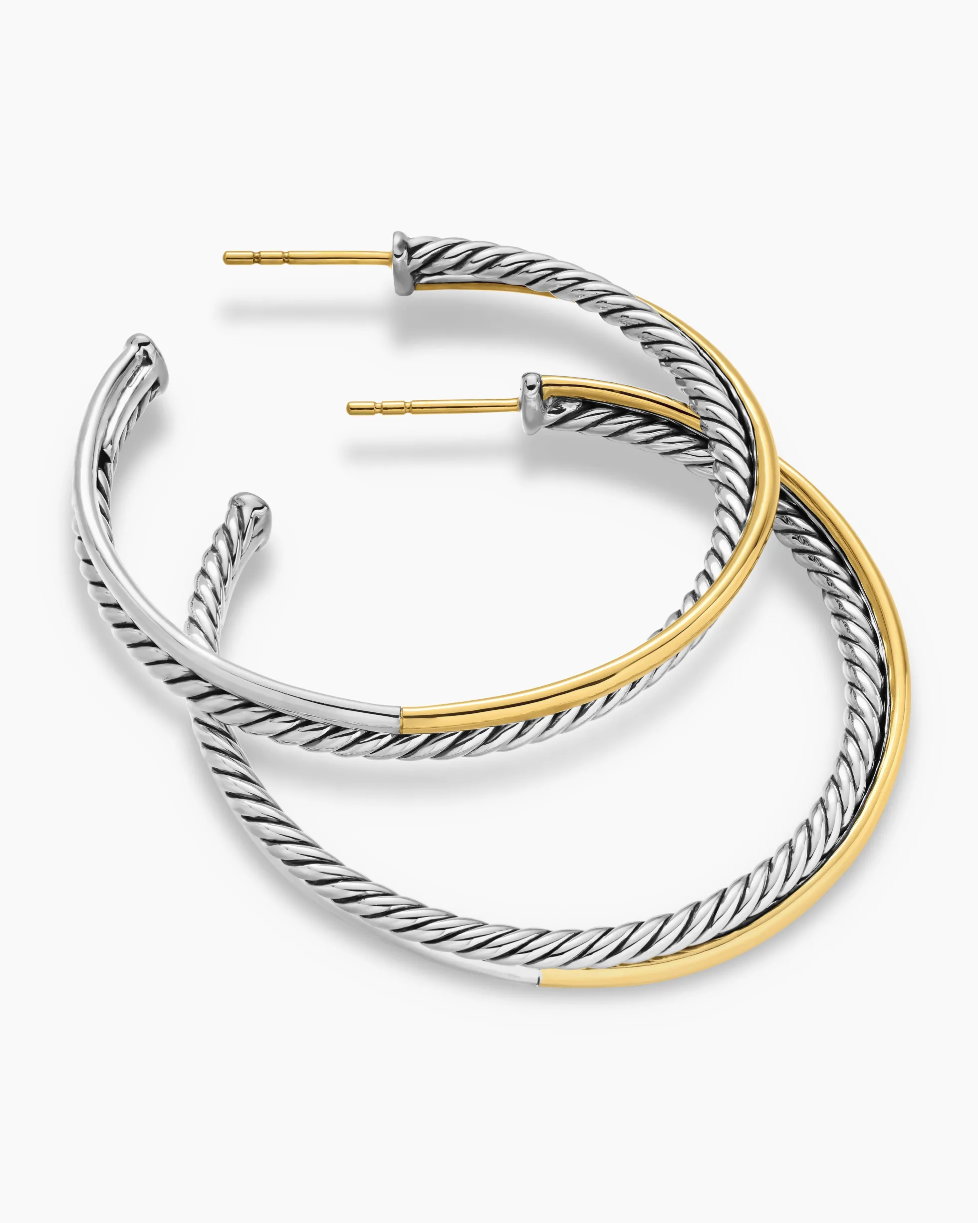 Crossover Hoop Earrings Sterling Silver with 18K Yellow Gold, 44mm