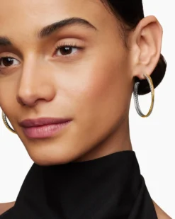 Crossover Hoop Earrings Sterling Silver with 18K Yellow Gold, 44mm