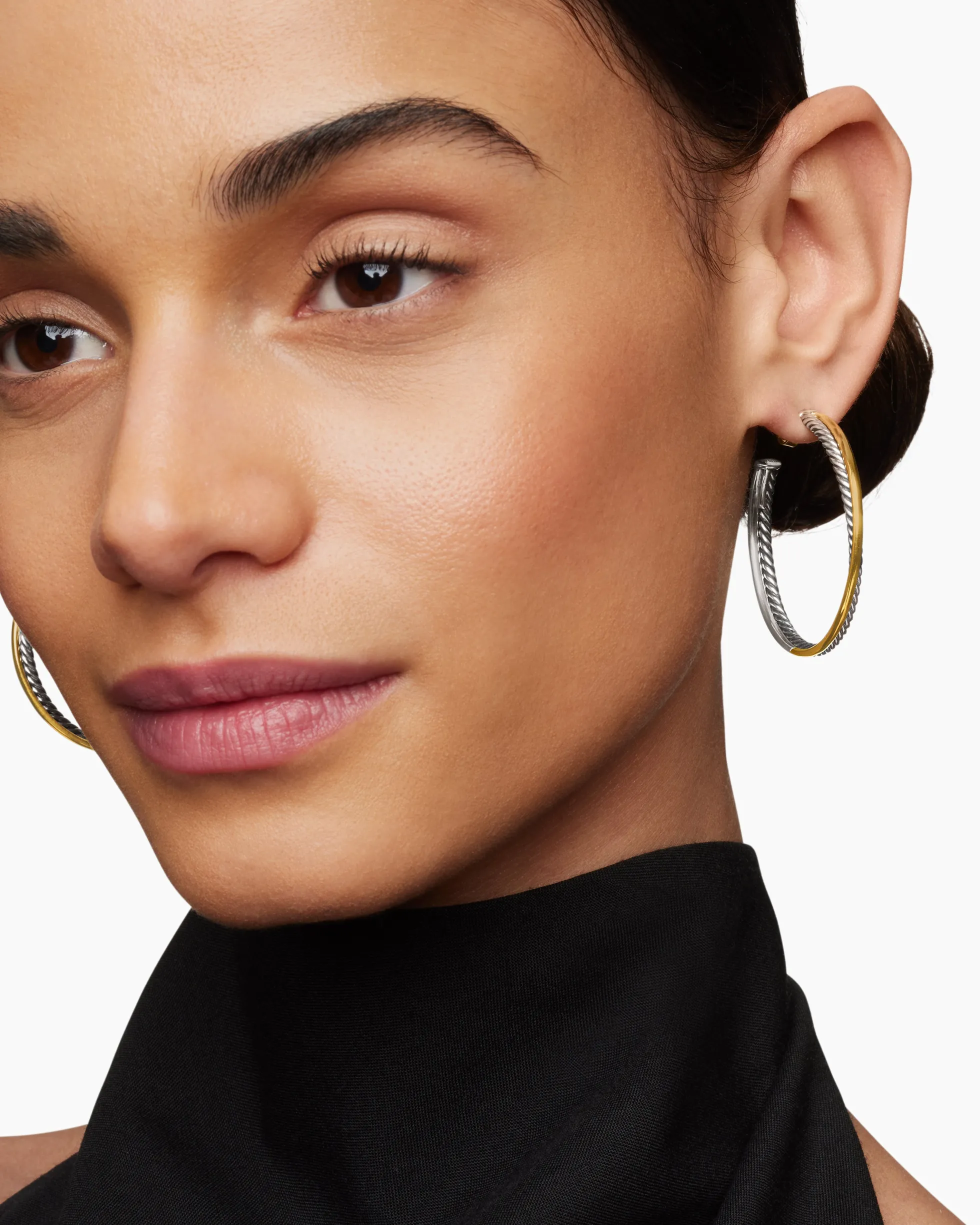 Crossover Hoop Earrings Sterling Silver with 18K Yellow Gold, 44mm