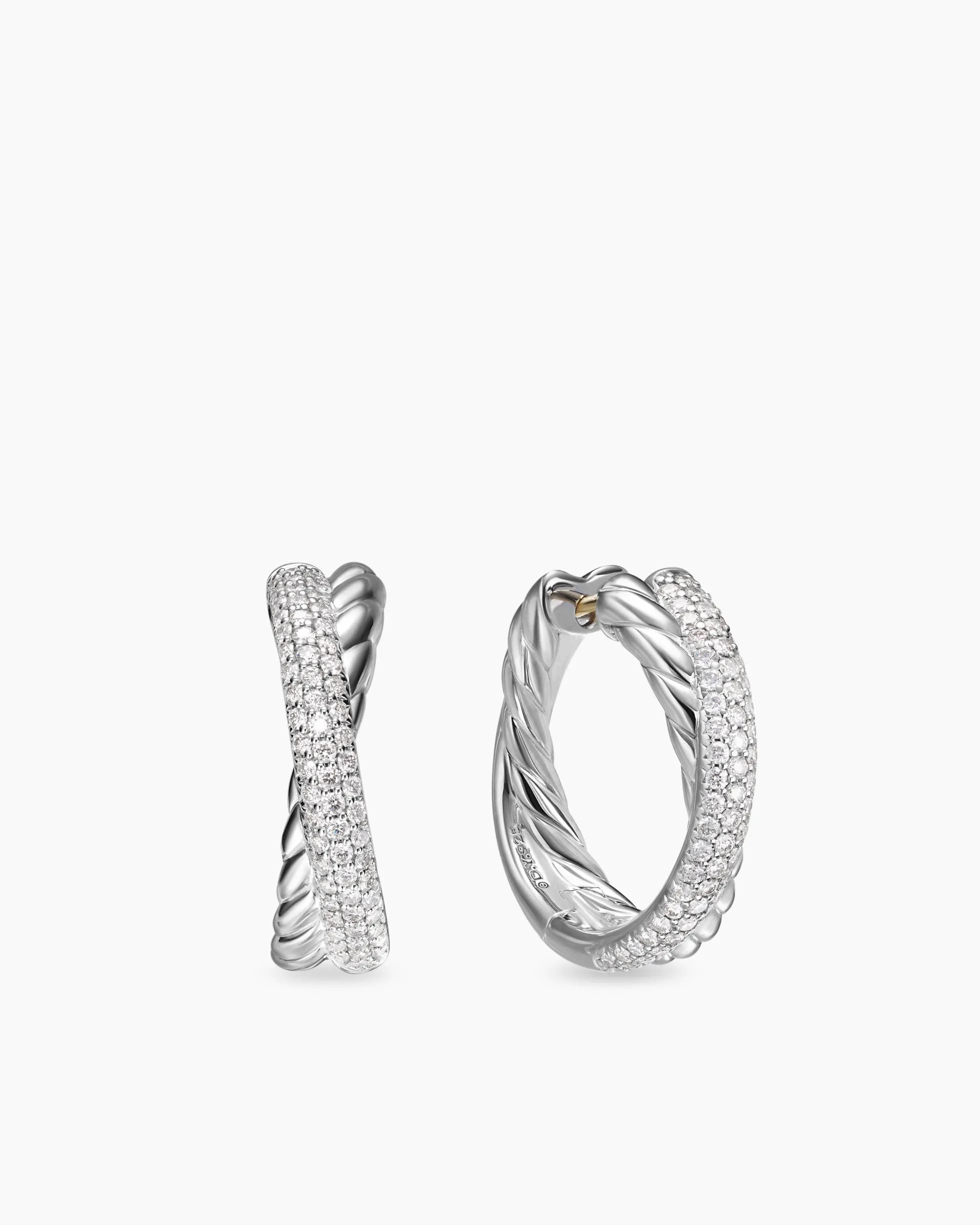 Crossover Hoop Earrings Sterling Silver with Diamonds, 22.3mm