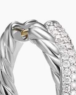 Crossover Hoop Earrings Sterling Silver with Diamonds, 22.3mm