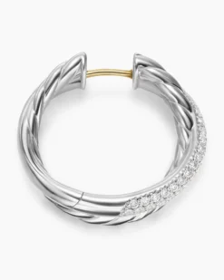 Crossover Hoop Earrings Sterling Silver with Diamonds, 22.3mm