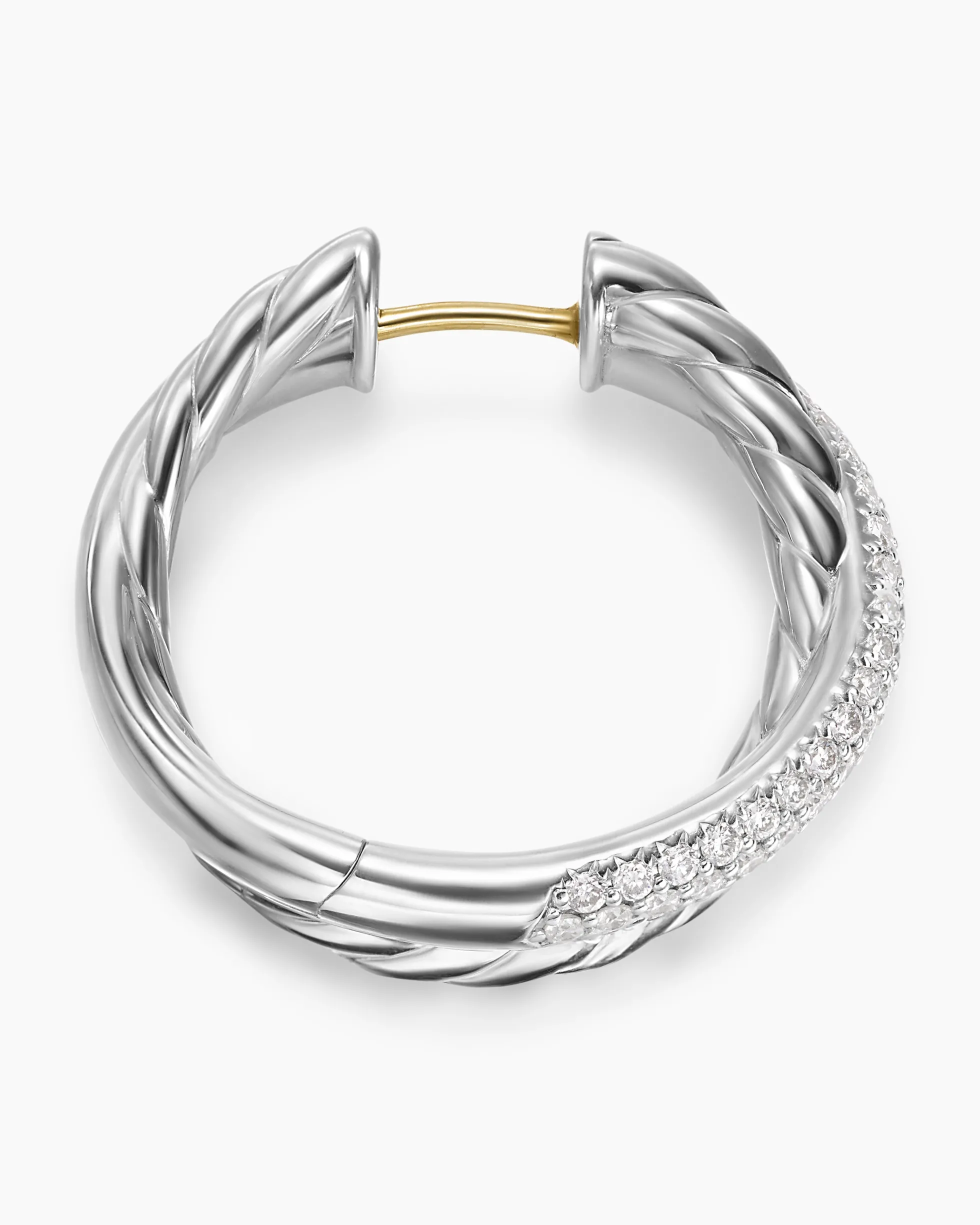 Crossover Hoop Earrings Sterling Silver with Diamonds, 22.3mm