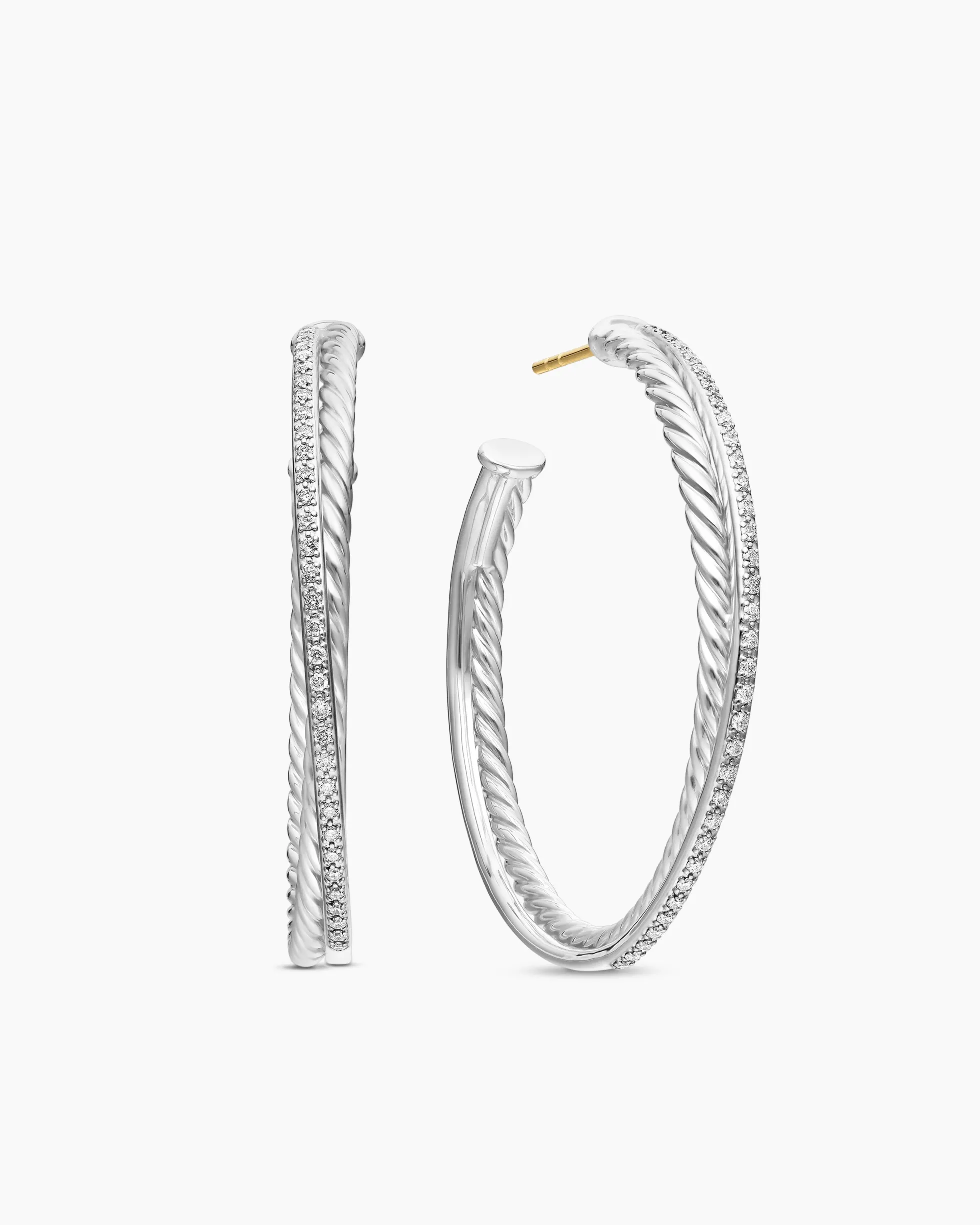 Crossover Hoop Earrings Sterling Silver with Diamonds, 44mm