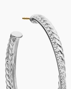 Crossover Hoop Earrings Sterling Silver with Diamonds, 44mm