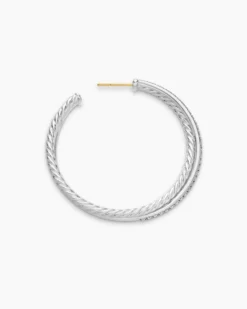 Crossover Hoop Earrings Sterling Silver with Diamonds, 44mm