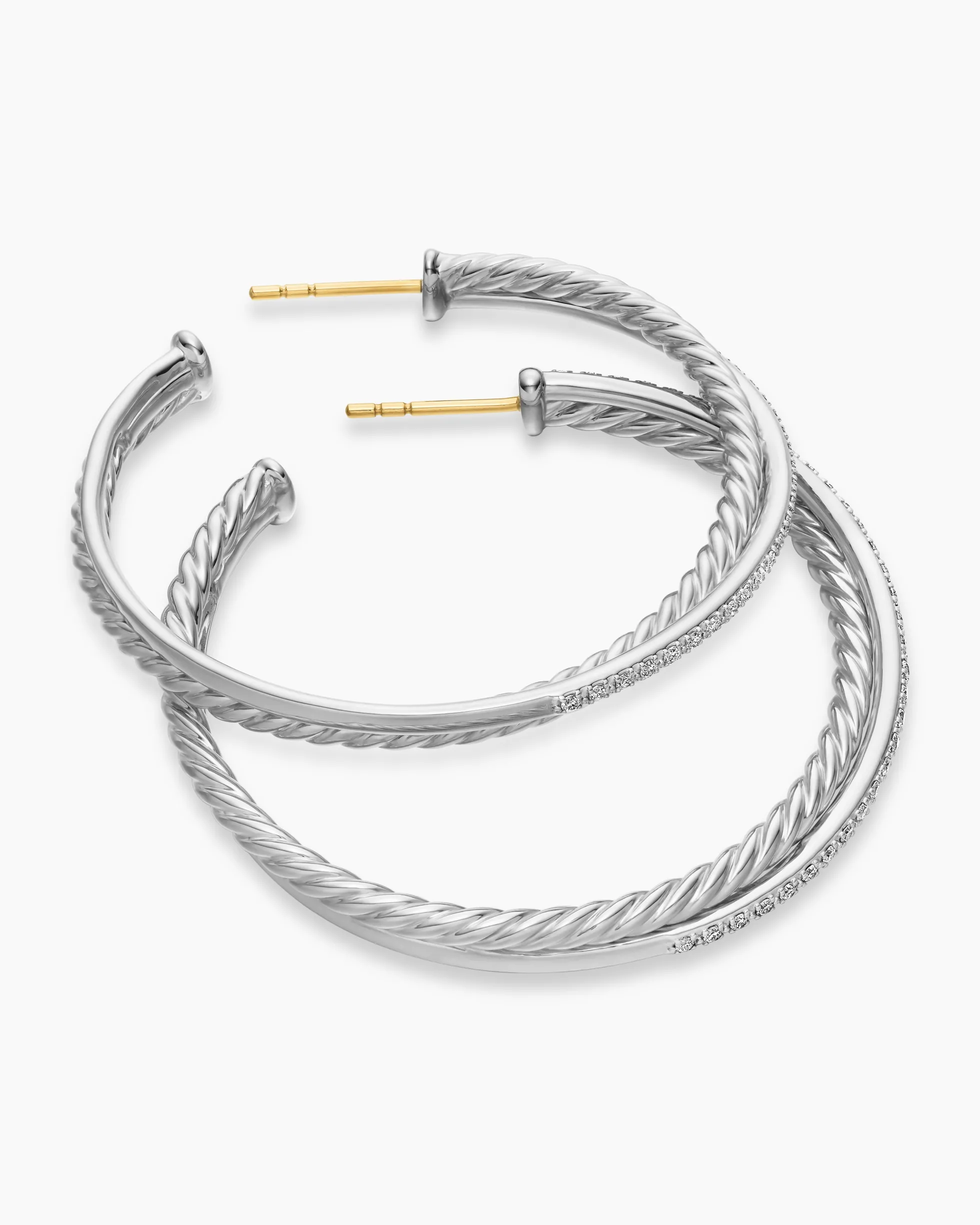 Crossover Hoop Earrings Sterling Silver with Diamonds, 44mm