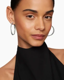 Crossover Hoop Earrings Sterling Silver with Diamonds, 44mm