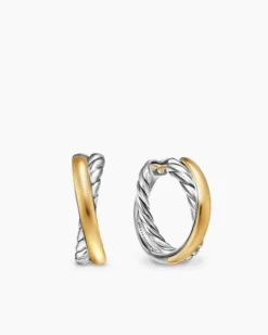 Crossover Hoop Earrings Sterling Silver with 14K Yellow Gold, 22.3mm