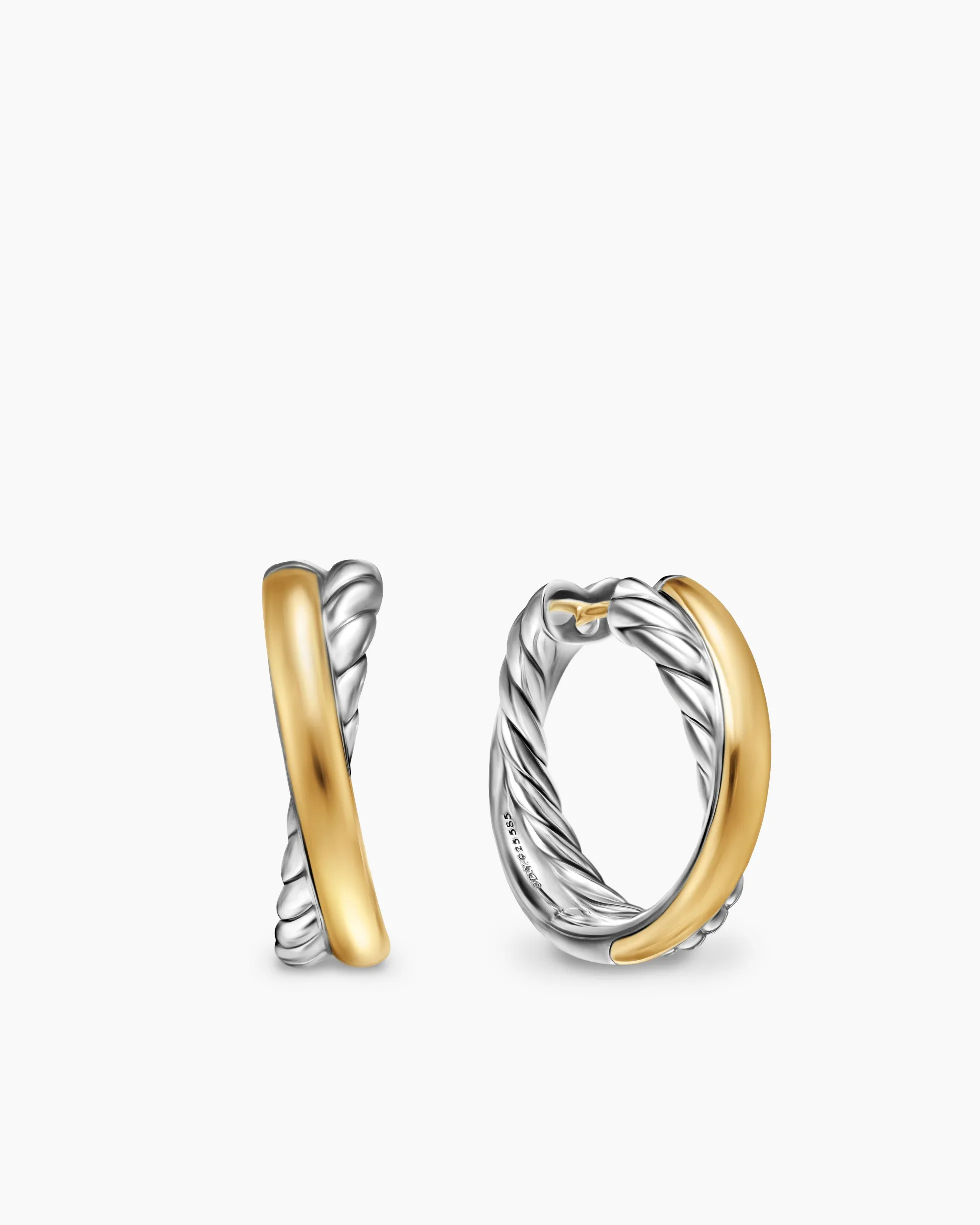 Crossover Hoop Earrings Sterling Silver with 14K Yellow Gold, 22.3mm