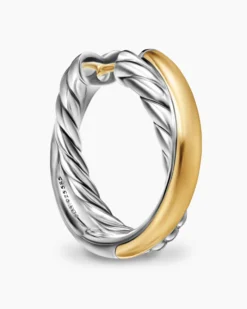 Crossover Hoop Earrings Sterling Silver with 14K Yellow Gold, 22.3mm