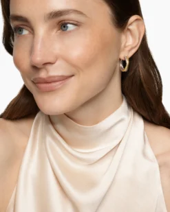 Crossover Hoop Earrings Sterling Silver with 14K Yellow Gold, 22.3mm