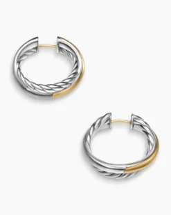 Crossover Hoop Earrings Sterling Silver with 14K Yellow Gold, 22.3mm