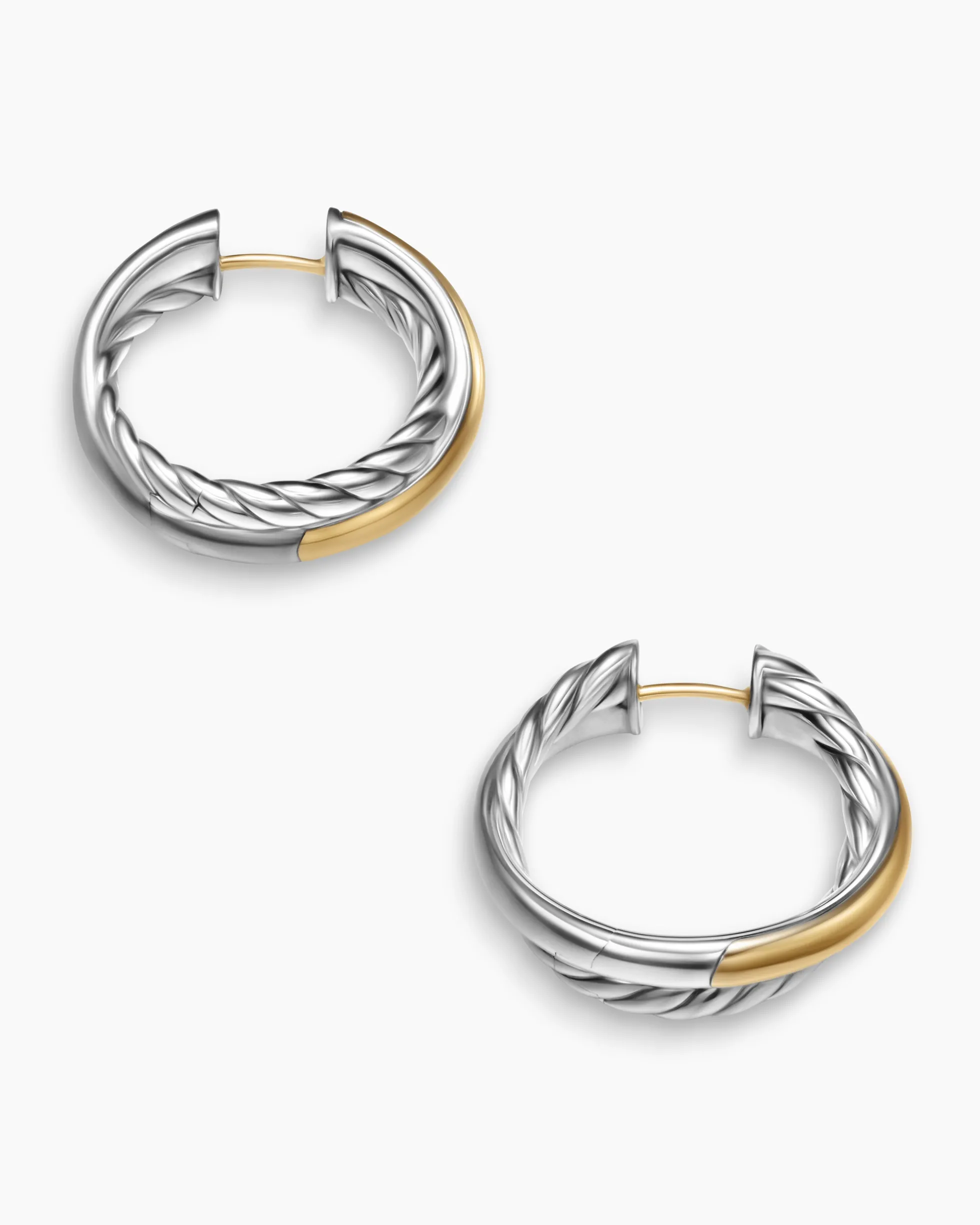Crossover Hoop Earrings Sterling Silver with 14K Yellow Gold, 22.3mm