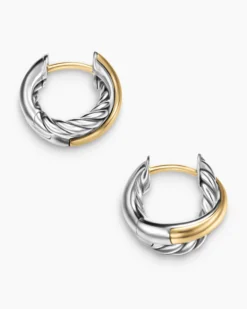Crossover Huggie Hoop Earrings Sterling Silver with 18K Yellow Gold, 12.4mm