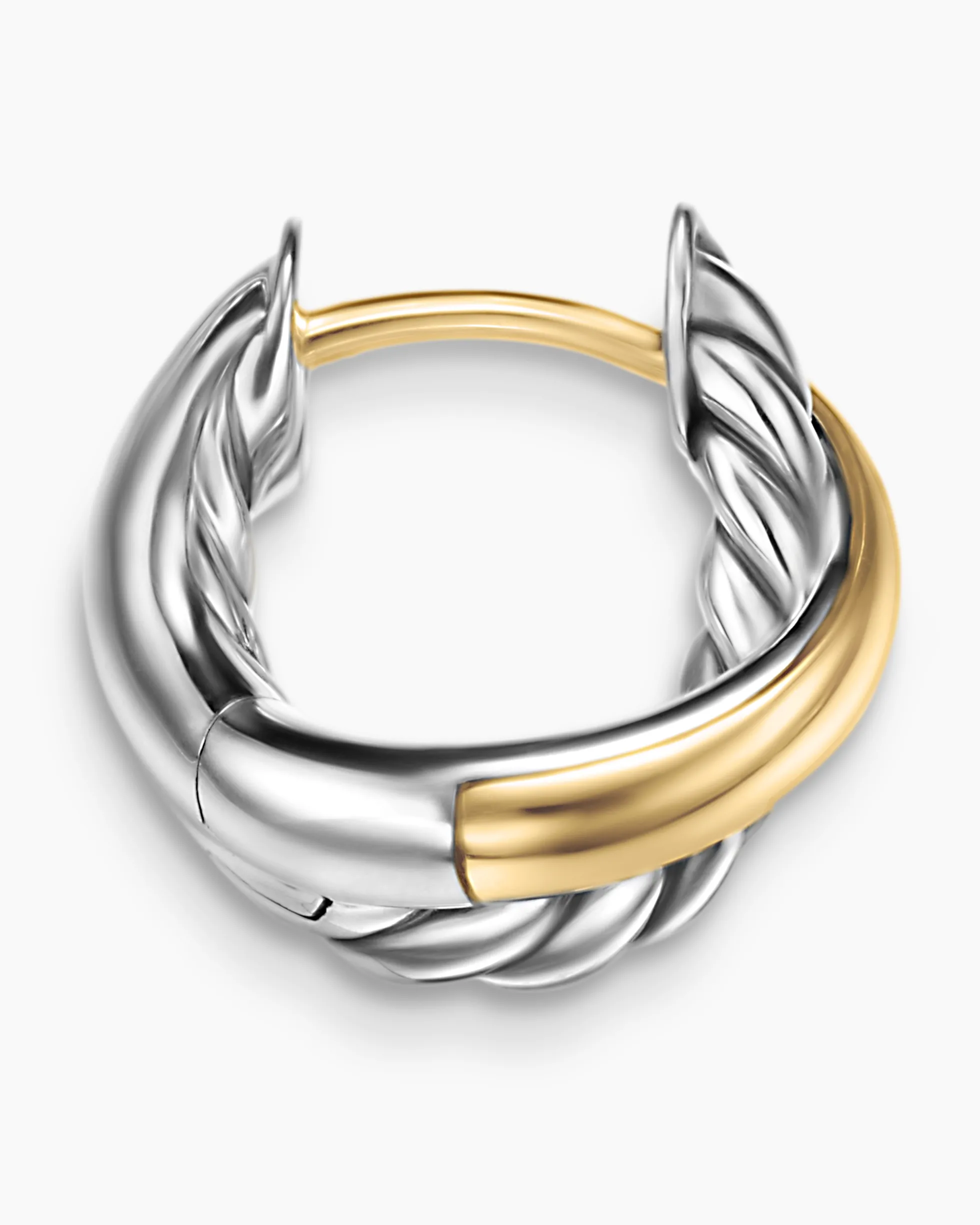 Crossover Huggie Hoop Earrings Sterling Silver with 18K Yellow Gold, 12.4mm
