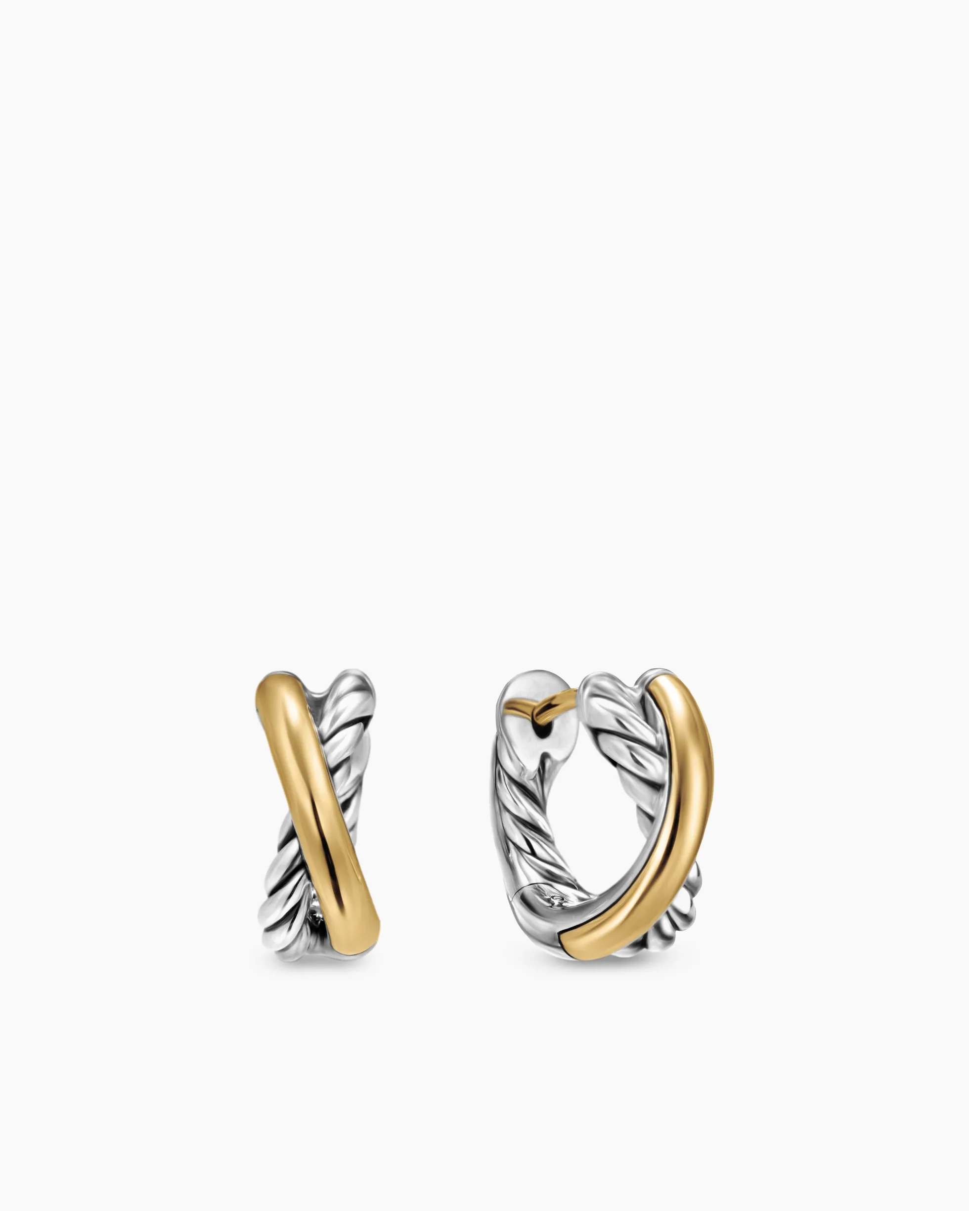 Crossover Huggie Hoop Earrings Sterling Silver with 18K Yellow Gold, 12.4mm