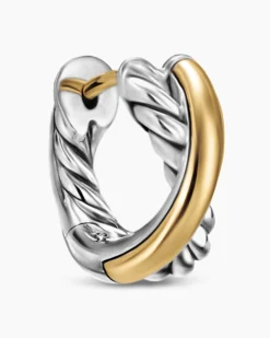 Crossover Huggie Hoop Earrings Sterling Silver with 18K Yellow Gold, 12.4mm