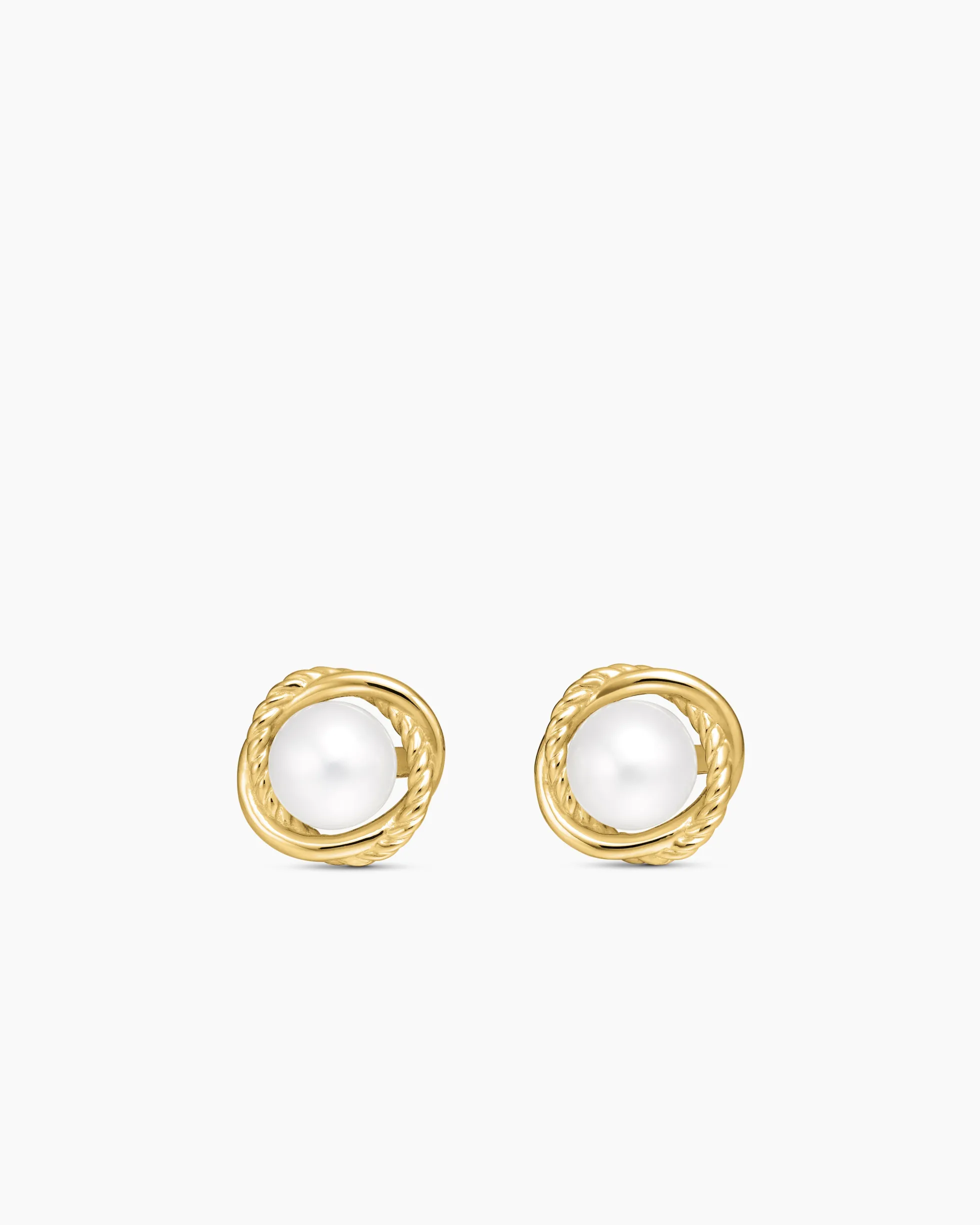 Crossover Infinity Pearl Stud Earrings 18K Yellow Gold with Pearls, 10mm