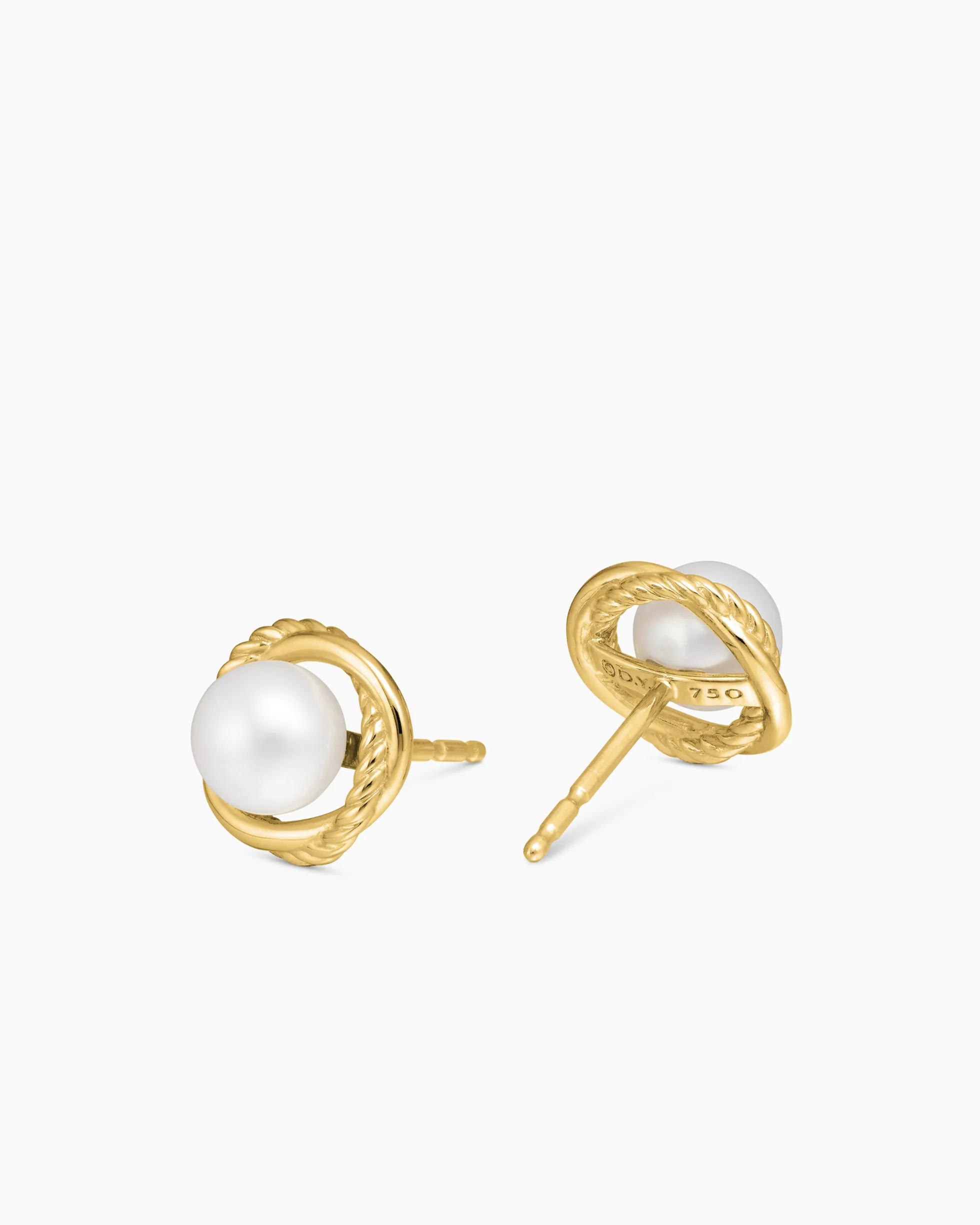 Crossover Infinity Pearl Stud Earrings 18K Yellow Gold with Pearls, 10mm