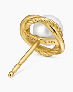 Crossover Infinity Pearl Stud Earrings 18K Yellow Gold with Pearls, 10mm