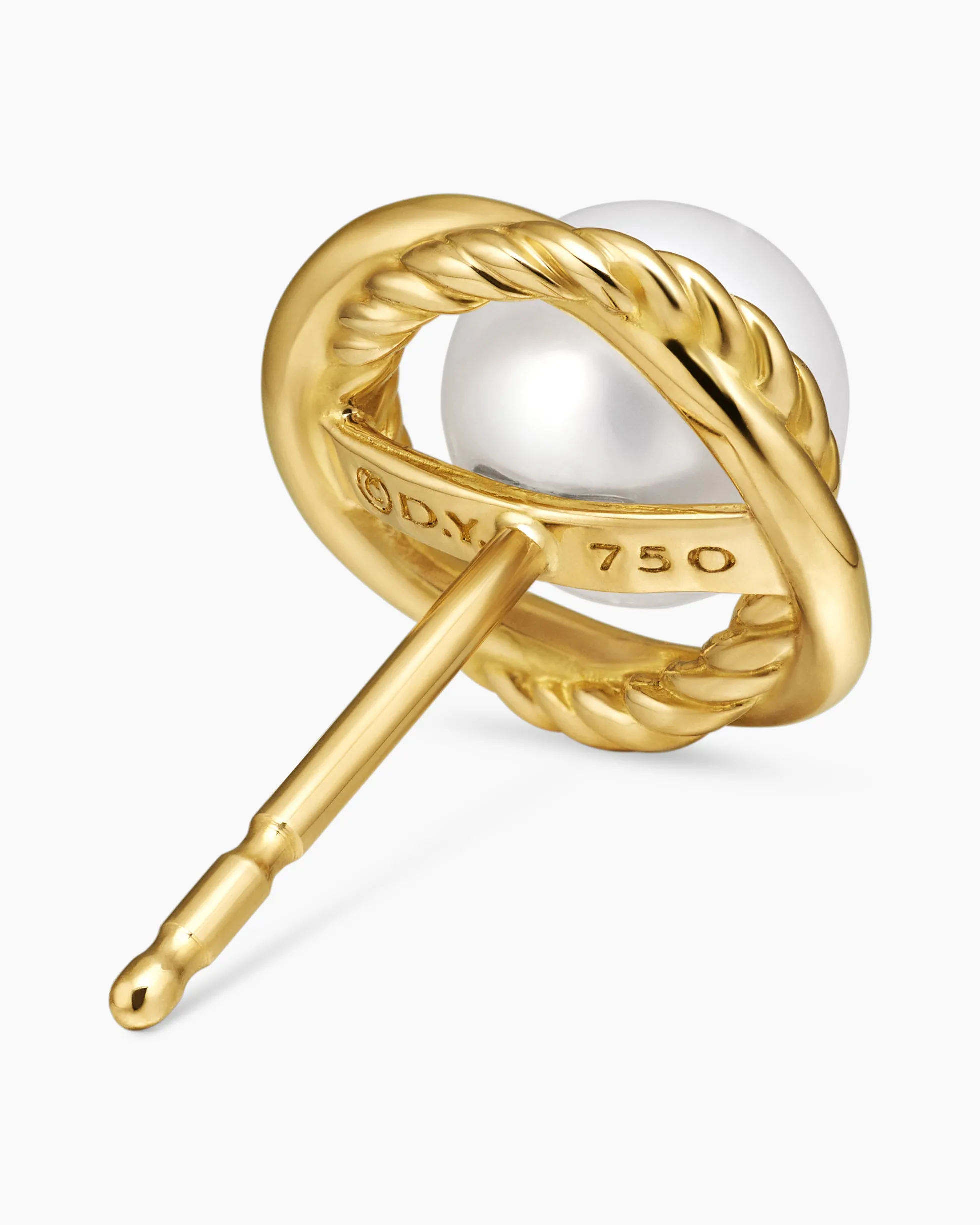 Crossover Infinity Pearl Stud Earrings 18K Yellow Gold with Pearls, 10mm
