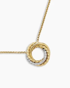 Crossover Pendant Necklace 18K Yellow Gold with Diamonds, 14.5mm