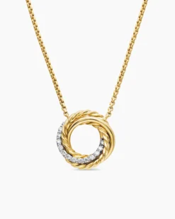 Crossover Pendant Necklace 18K Yellow Gold with Diamonds, 14.5mm