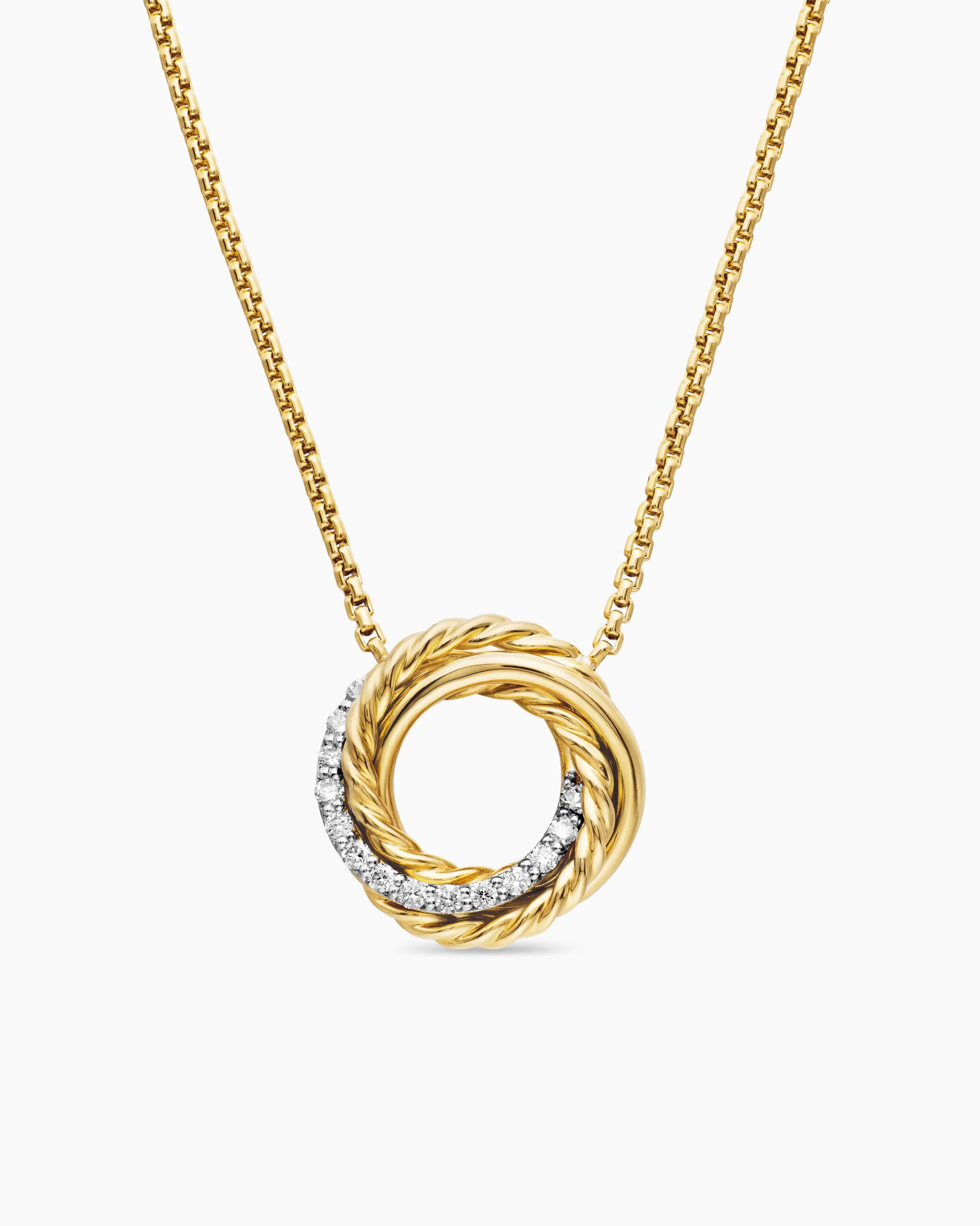 Crossover Pendant Necklace 18K Yellow Gold with Diamonds, 14.5mm