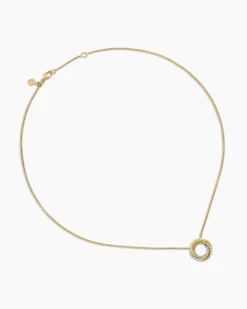 Crossover Pendant Necklace 18K Yellow Gold with Diamonds, 14.5mm