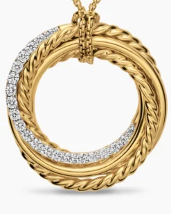 Crossover Pendant Necklace 18K Yellow Gold with Diamonds, 21mm