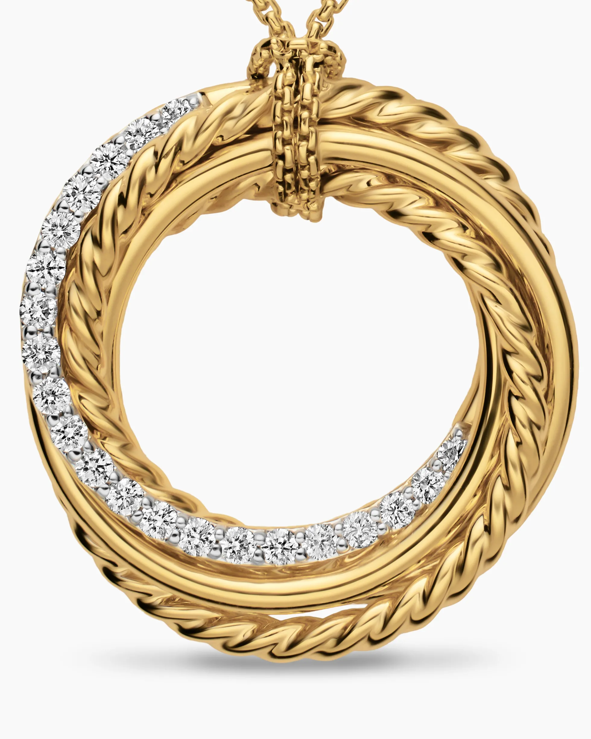 Crossover Pendant Necklace 18K Yellow Gold with Diamonds, 21mm