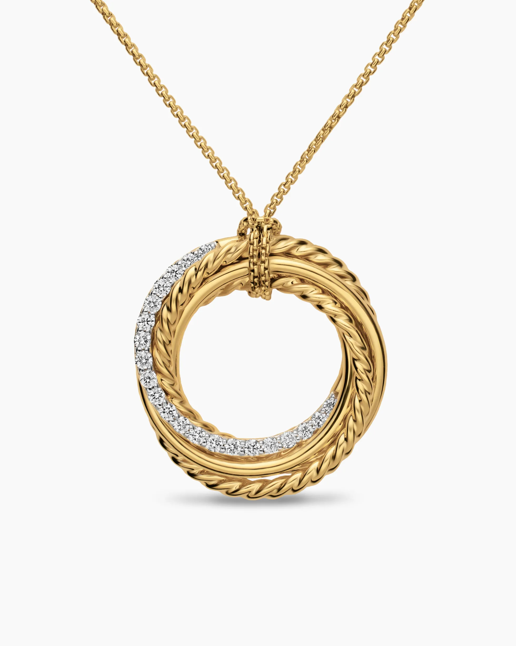 Crossover Pendant Necklace 18K Yellow Gold with Diamonds, 21mm