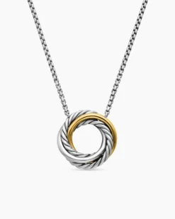 Crossover Pendant Necklace Sterling Silver with 18K Yellow Gold, 14.5mm