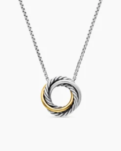 Crossover Pendant Necklace Sterling Silver with 18K Yellow Gold, 14.5mm