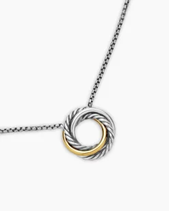Crossover Pendant Necklace Sterling Silver with 18K Yellow Gold, 14.5mm