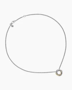 Crossover Pendant Necklace Sterling Silver with 18K Yellow Gold, 14.5mm