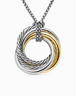 Crossover Pendant Necklace Sterling Silver with 14K Yellow Gold, 28mm