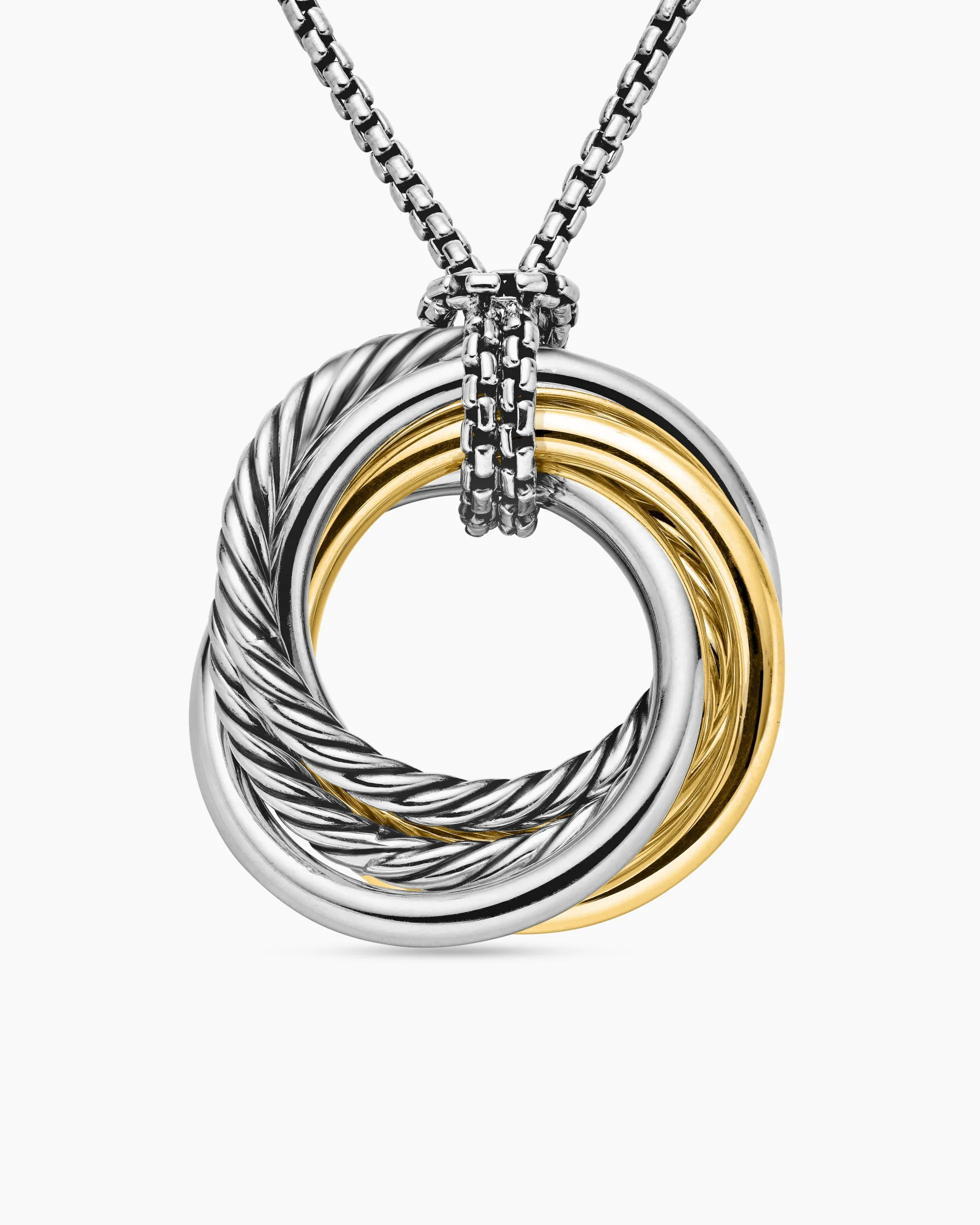 Crossover Pendant Necklace Sterling Silver with 14K Yellow Gold, 28mm