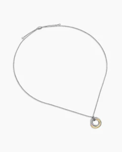 Crossover Pendant Necklace Sterling Silver with 14K Yellow Gold, 28mm