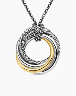 Crossover Pendant Necklace Sterling Silver with 14K Yellow Gold, 28mm
