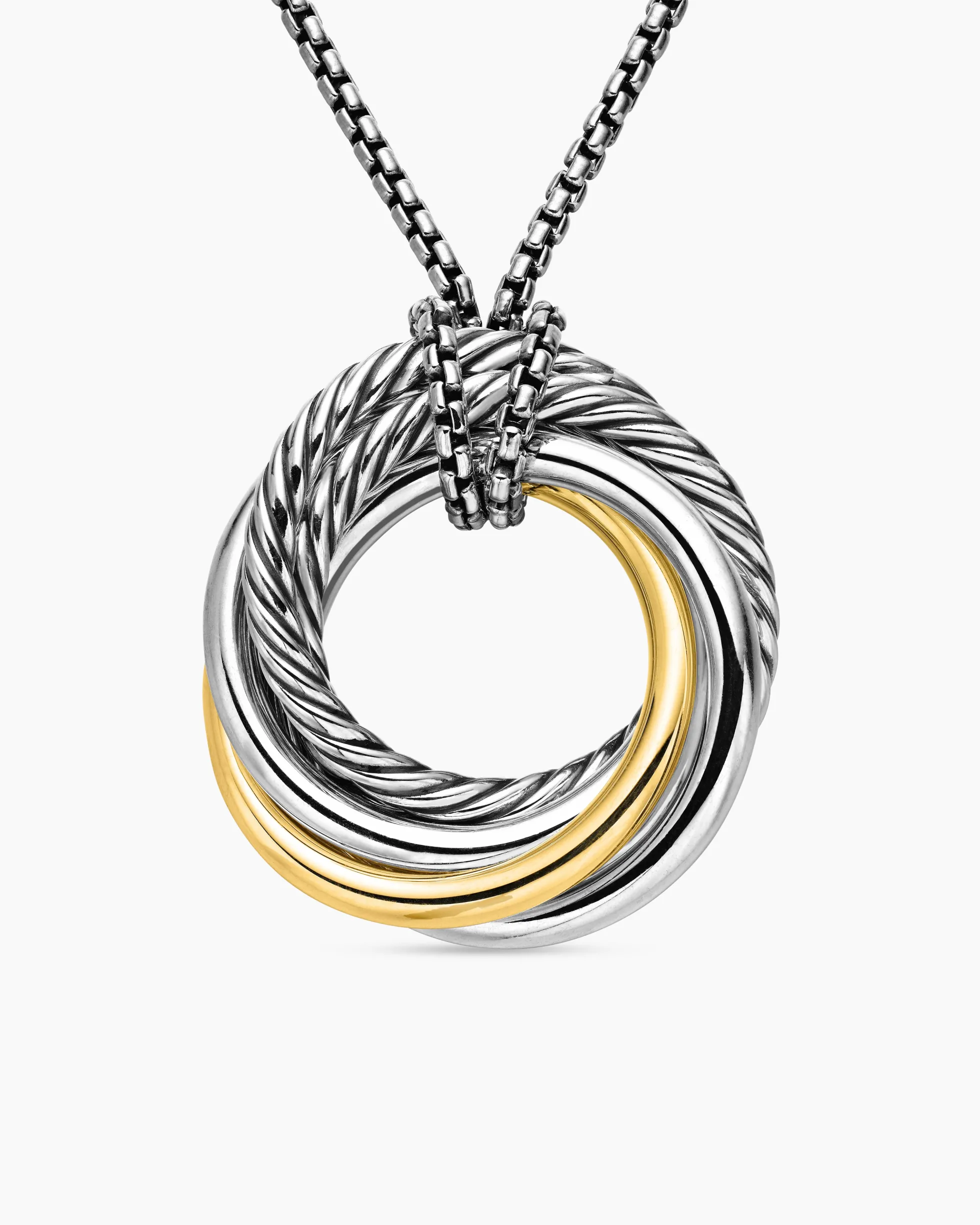 Crossover Pendant Necklace Sterling Silver with 14K Yellow Gold, 28mm