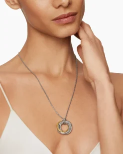 Crossover Pendant Necklace Sterling Silver with 14K Yellow Gold, 28mm